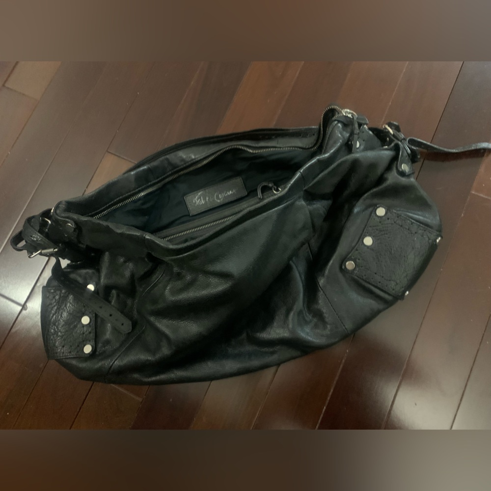 Foley Corinna Black Motorcycle Leather Hobo bag